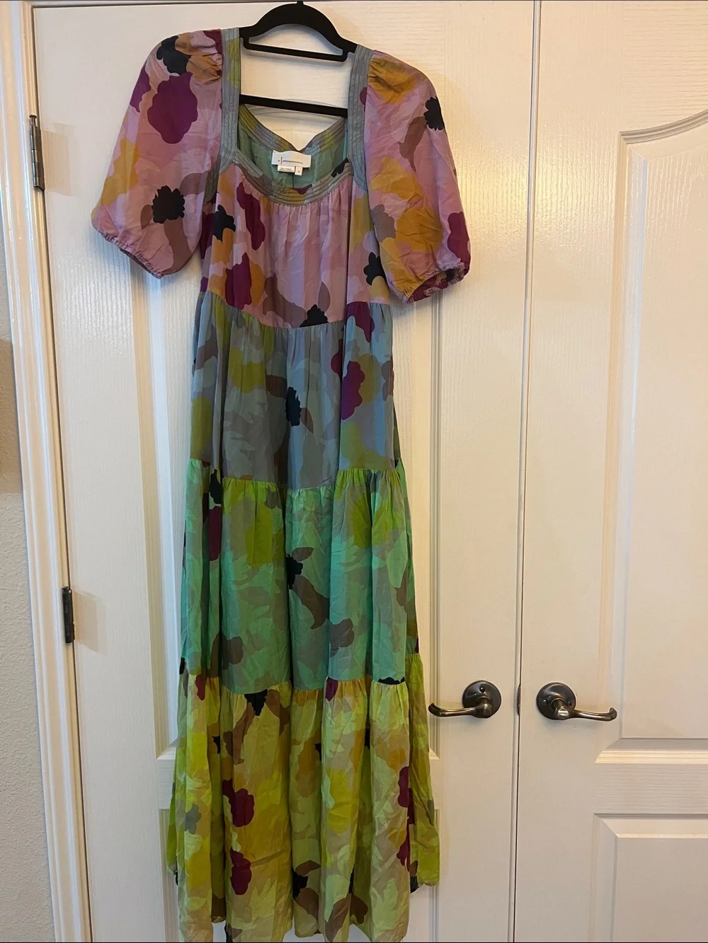 Anthropologie Floral Tiered Maxi Dress in Green, Purple, Yellow - Picture 1 of 4
